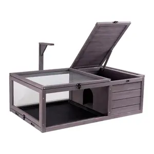 VEVOR Tortoise Habitat, TikTokShopBlackFriday, Wooden Tortoise House Indoor & Outdoor, Tortoise Enclosure with Hanging Light Stand, 2-Room Reptile Enclosure Small Animal Cage for Gecko, Lizard, Snake 38 x24 x13 inch