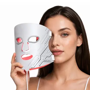 Sunluxy Red Light Therapy Mask for Face,  Red & Blue LED Face Mask Light Therapy with 3 Modes with 850nm NIR, Cordless Rechargeable with Remote Control, Full Face Skincare for  Women Mom Wife