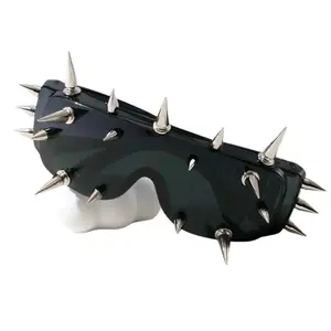 Fashion Punk Style Spiked Design Sunglasses, Flat Top Frame Sunglasses, Novelty Sunglasses for Women &Men high-end woman photography use anti-fatigue work study barrette  glasses eye  catching  light eco  friendly holiday sunnies metallic accent Vintage u
