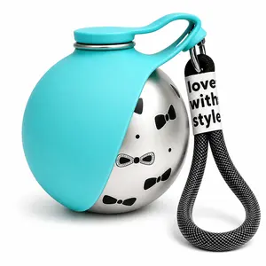 2-in-1 Portable Dog Water Bottle with Bowl, 10oz Stainless Steel Travel Pet Water Dispenser, No-Spill Leak-Proof Design with Silicone Bowl, Perfect for Walking, Hiking, and Travel