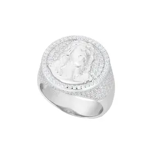 【#R426 】UCCIYO 18K Gold-Plated Round Jesus Ring with Lab-Grown Moissanite S925 Sterling Silver Moissanite Ring for Women Men Hip Hop Jewelry Gift