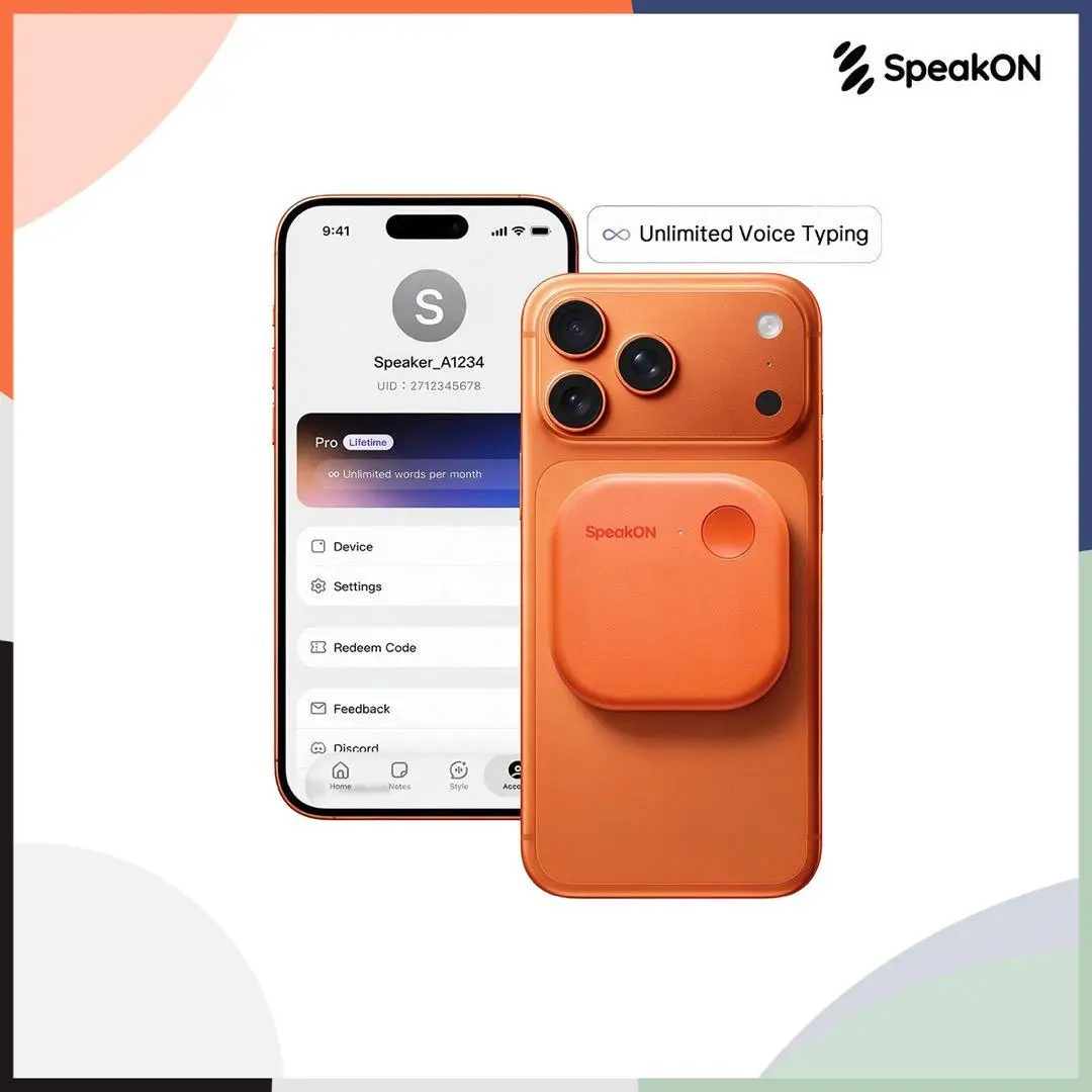 SpeakON AI Communicator for iPhone - Wireless Digital Smartphone Accessory, Digital Products, 1-Press Voice-to-Text, Magnetic AI Writing Assistant, Smart Notes, Auto-Summary, Bluetooth/USB-C, Office Productivity Tool for Messages, Email