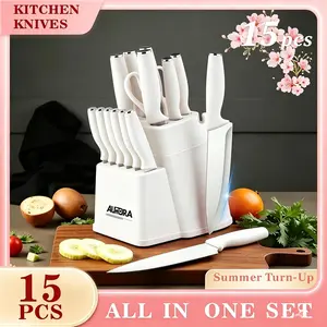 14-Piece Kitchen Knife Set: Includes 6 knives and 6 serrated steak knives. Suitable for cutting meat, vegetables, fruits, and steak. Made of stainless steel, this cooking utensil set is an ideal choice for outdoor entertainment and holiday gifts.