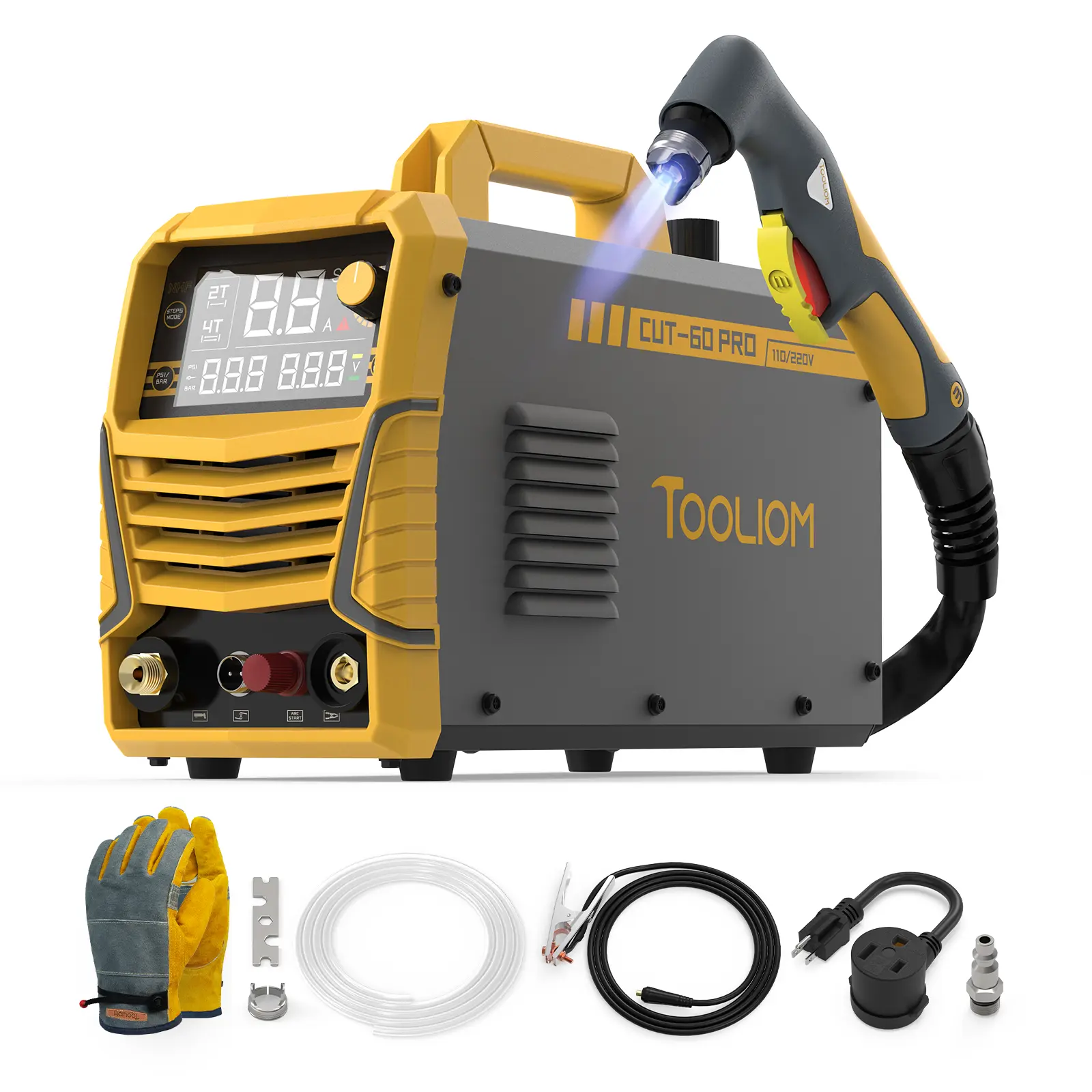 TOOLIOM CUT-60-PRO 60A Plasma Cutter - Non-HF Pilot Arc 110/220V DC Inverter Plasma Cutting Machine, 3/4" Clean Cut for Steel, Aluminum & Copper, Gloves Included