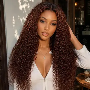 Nadula Auburn Red Curly Wig with Dark Roots Ombre Red Brown Wine Auburn Voluminous Bouncy Curl Wig Summervibes