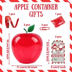 Christmas Gift Packaging Set — Red Apple-Shaped Plastic Containers (3 pcs) with Paper Filler, Ribbon & Merry Christmas Tags | Festive Holiday Gift Boxes