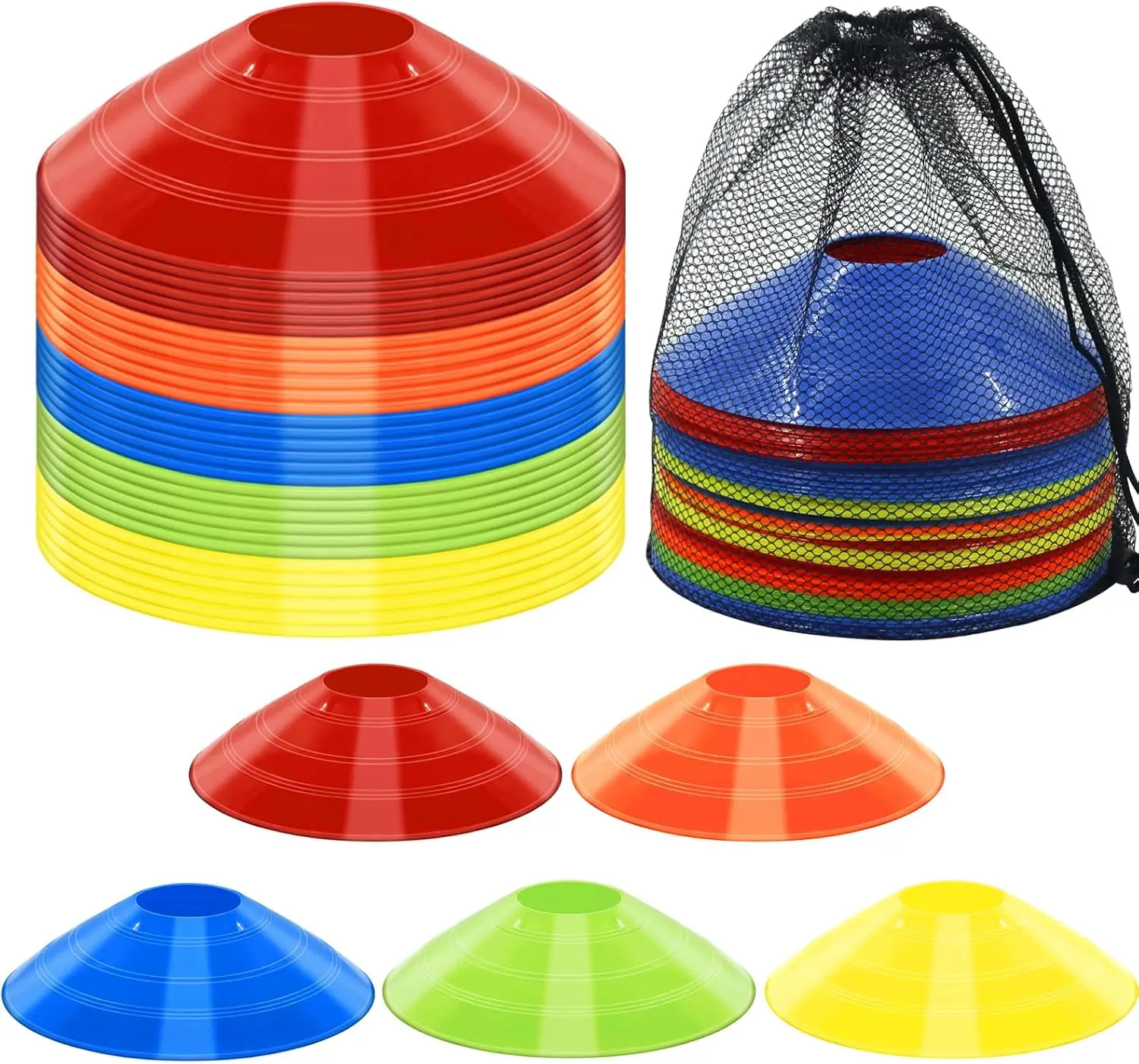 Sports 60/30 Pack Soccer Training Cones - Agility Cones with Carry Bag, Sturdy Disc Cones for Sports Training, Soccer, Football, Basketball, Indoor Outdoor Sports, Festive Events, Field Cone Markers