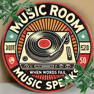 2D Flat Vintage Vinyl Record Metal Sign - 8x8 Inch, Retro Wall Art with Gramophone Design - Durable Aluminum Construction - For Music Enthusiasts - Ideal for Bedroom, Cafe, Home Bar & Club Decor Metal Wall Art Decor