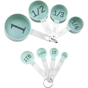 Easy to Read Measuring Cups & Spoons Set for Visually Impaired, Stackable,Large Print Measure Cups Set, Nesting Measure Cups with Stainless Steel Handle