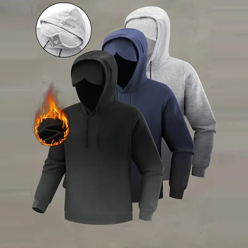 New for Autumn/Winter!Men’s fashionable fleece-lined hooded sweatshirt with eye mask, gradient design, suitable for outdoor sports and casual hiking trips.