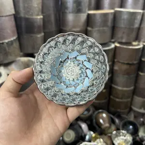 Elegant Silver Teacup with Intricate Textured Design and Blue Floral & 3D Flower Accent -312