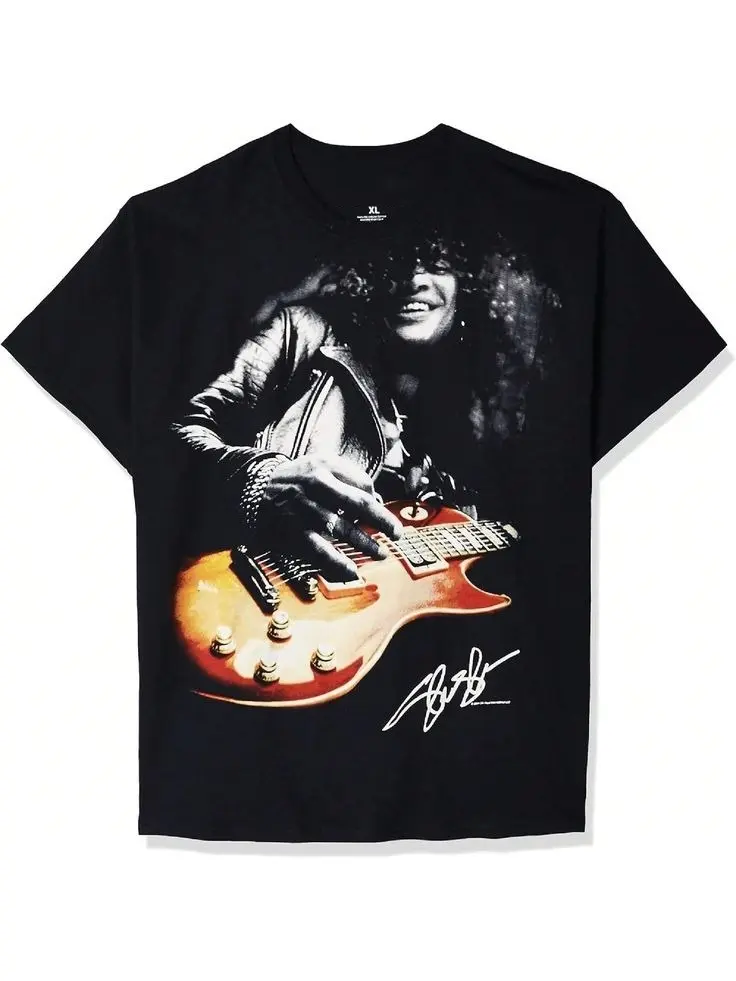Men's Slash Guitar T-Shirt Summer - Black Graphic Tee with Graphic Design Featuring Guitar Player - Menswear, Top