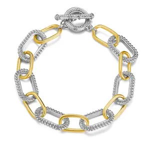 MYTYS Two Tone Link Bracelet for Women Circle Chain Wire Designer Inspired Stackable Trendy Jewelry Gift