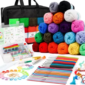 20 Large  Yarn Skeins-105 PCS Crochet Kit with Hooks Yarn Set,  Bundle Includes 2000 Yards Yarn Balls, , Accessories, Ideal Starter Pack for  Adults Beginner Professionals