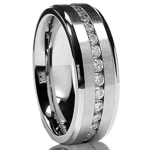7MM Men's Eternity Titanium Ring Wedding Band With Cubic Zirconia CZ Sizes 5 To 13