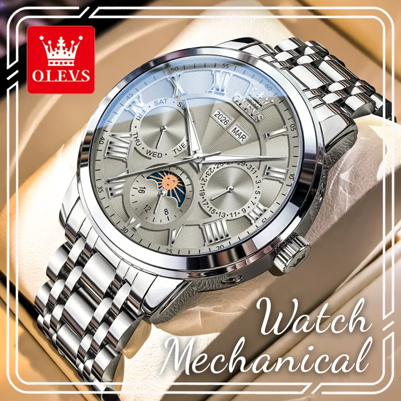 OLEVS Men's Automatic Watch, 42mm Analog Business Style with Sunburst Dial and Roman Numerals, Perpetual Calendar, 30M Water Resistant, Father's Day Gift, 30M - 50M