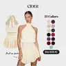 Cider Stand Collar Sleeveless A-Line Built-in Shorts Mini Dress with Scarf