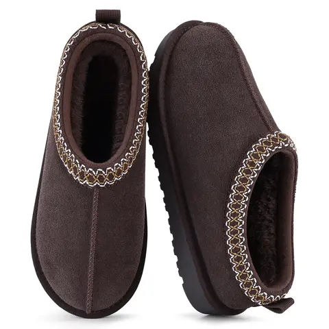 KIDMI Genuine Suede Fuzzy Slippers Mini Boots for Women,Warm Memory Foam Slip-on House Shoes,Autumn Winter, Fluffy Fur Lined, Round Toe,Non-slip,Outdoors,Braided,All Day Comfort,Ideal Present