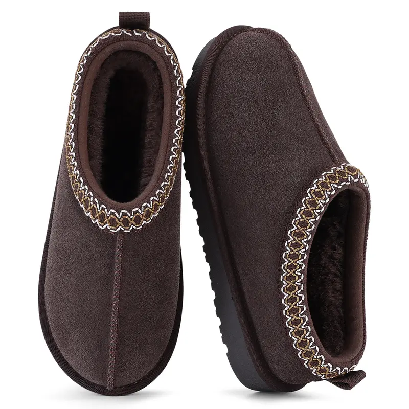 KIDMI Genuine Suede Fuzzy Slippers Mini Boots for Women,Warm Memory Foam Slip-on House Shoes,Autumn Winter, Fluffy Fur Lined, Round Toe,Non-slip,Outdoors,Braided,All Day Comfort,Ideal Present