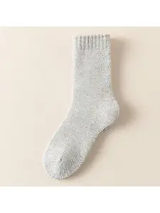 Autumn And Winter Thickened Medium Tube Socks Multi Color Thermal Socks Soft Skin Friendly High Elastic And Comfortable Versatile Solid Color Combination Set Black Gray Beige - Light Grey
