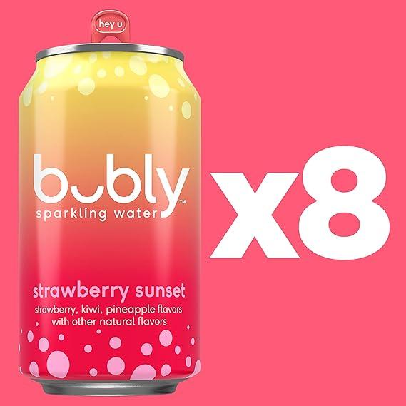 Bubly Sparkling Water, Strawberry Sunset, Zero Sugar & Zero Calories, Seltzer Water, 12 Fl Oz Cans (Pack of 8)