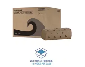 Boardwalk Natural Multi-fold Paper Towels 9 x 9 9/20 250 Sheets per Pack 16 Packs per Carton Eco-friendly Recycled Materials Brown 1 Ply Absorbent Commercial Use