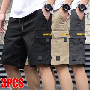3-Pack Summer Casual Men’s Cargo Shorts — Stylish, Trendy Design with Drawstring and Multiple Pockets; Versatile for Daily Commuting, Outdoor Sports, and Running waist,Summervibes