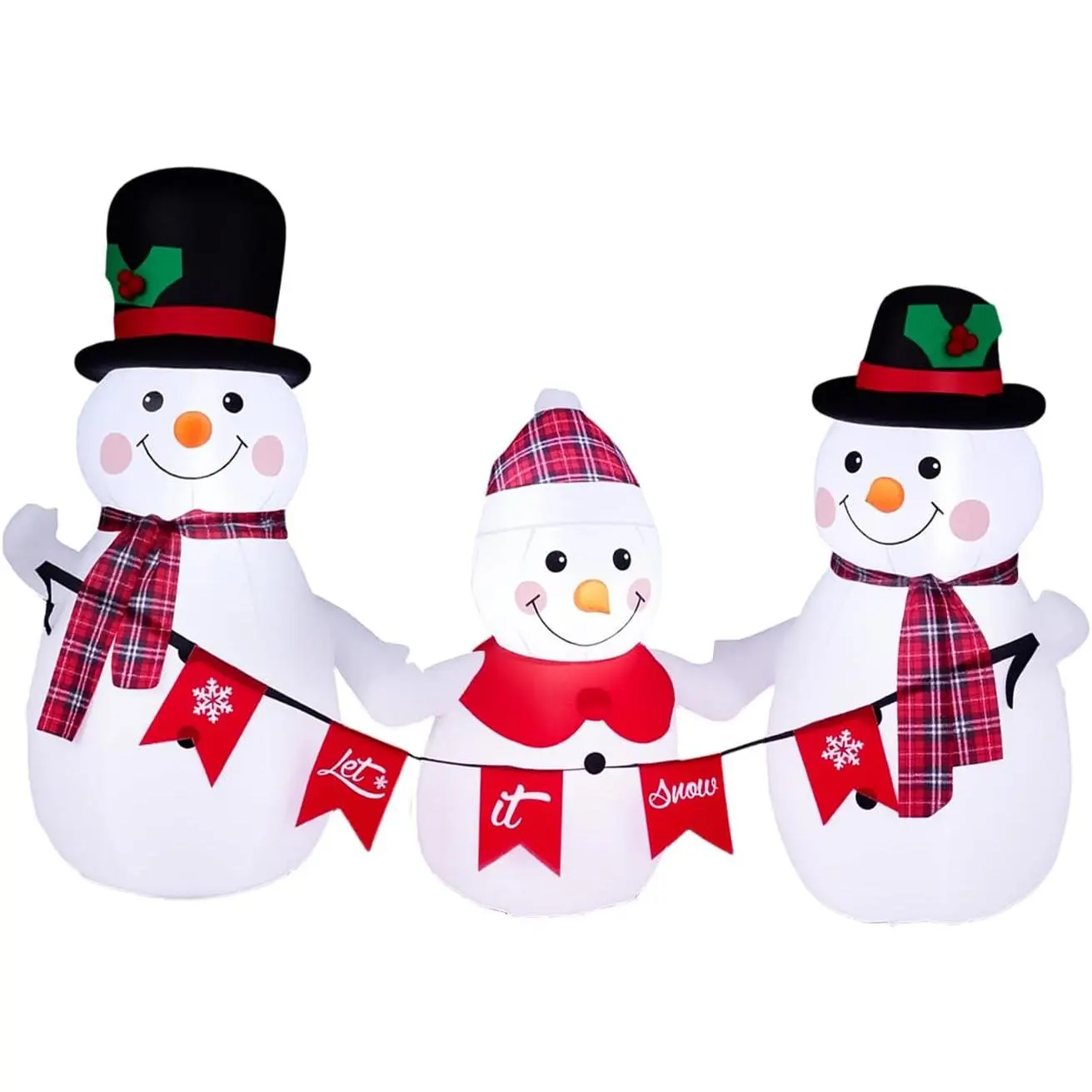 6.2ft Christmas Inflatables, Snowman Family Set Inflatable Christmas Yard Decoration LED Lights Built in Blower Stakes & Tethers Outdoor Porch Lawn Yard
