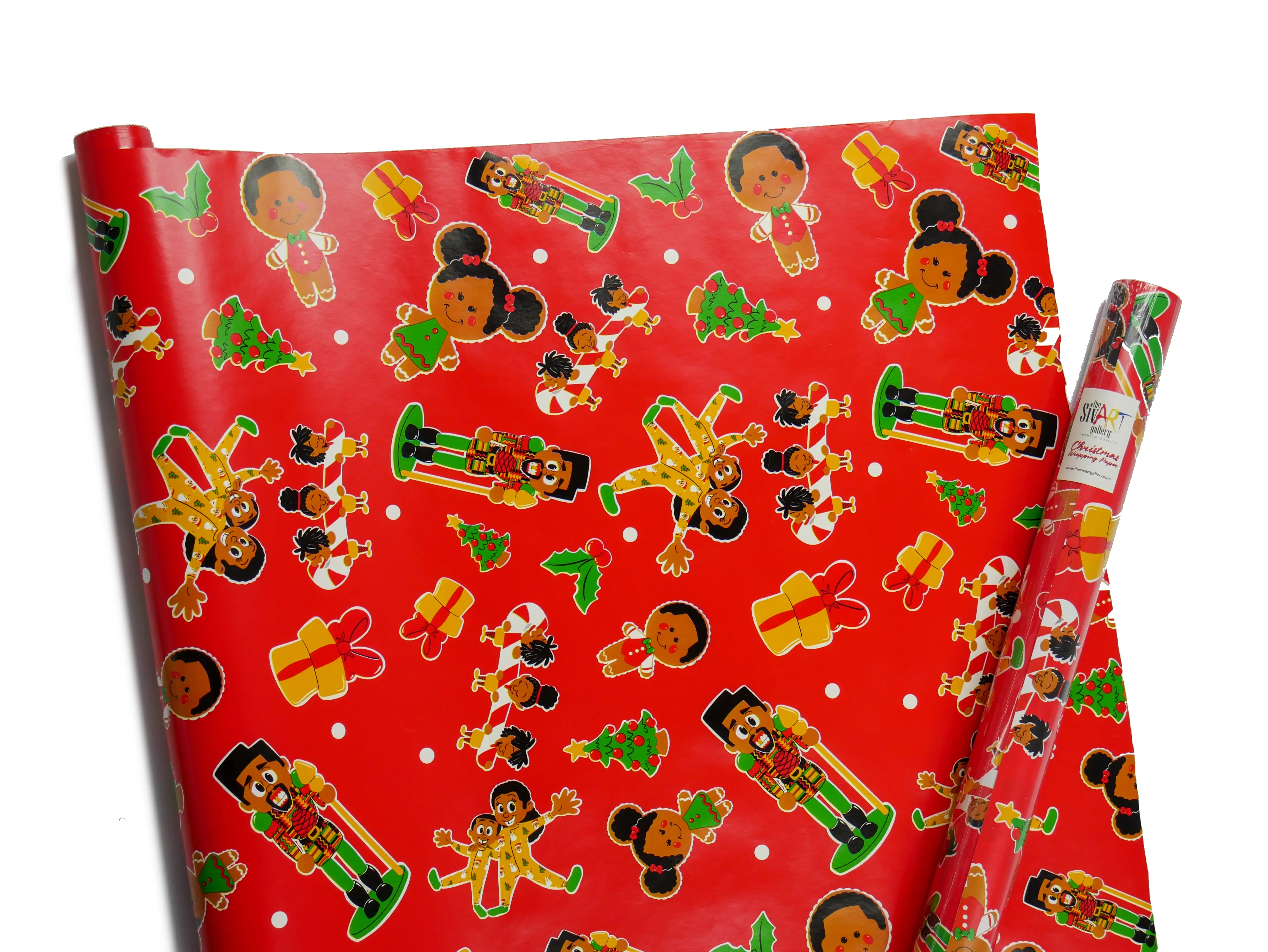 The SivART Gallery December Doodle Days Christmas Gift Wrapping Paper Featuring African American & Black Characters 27x8 Feet Festive Design