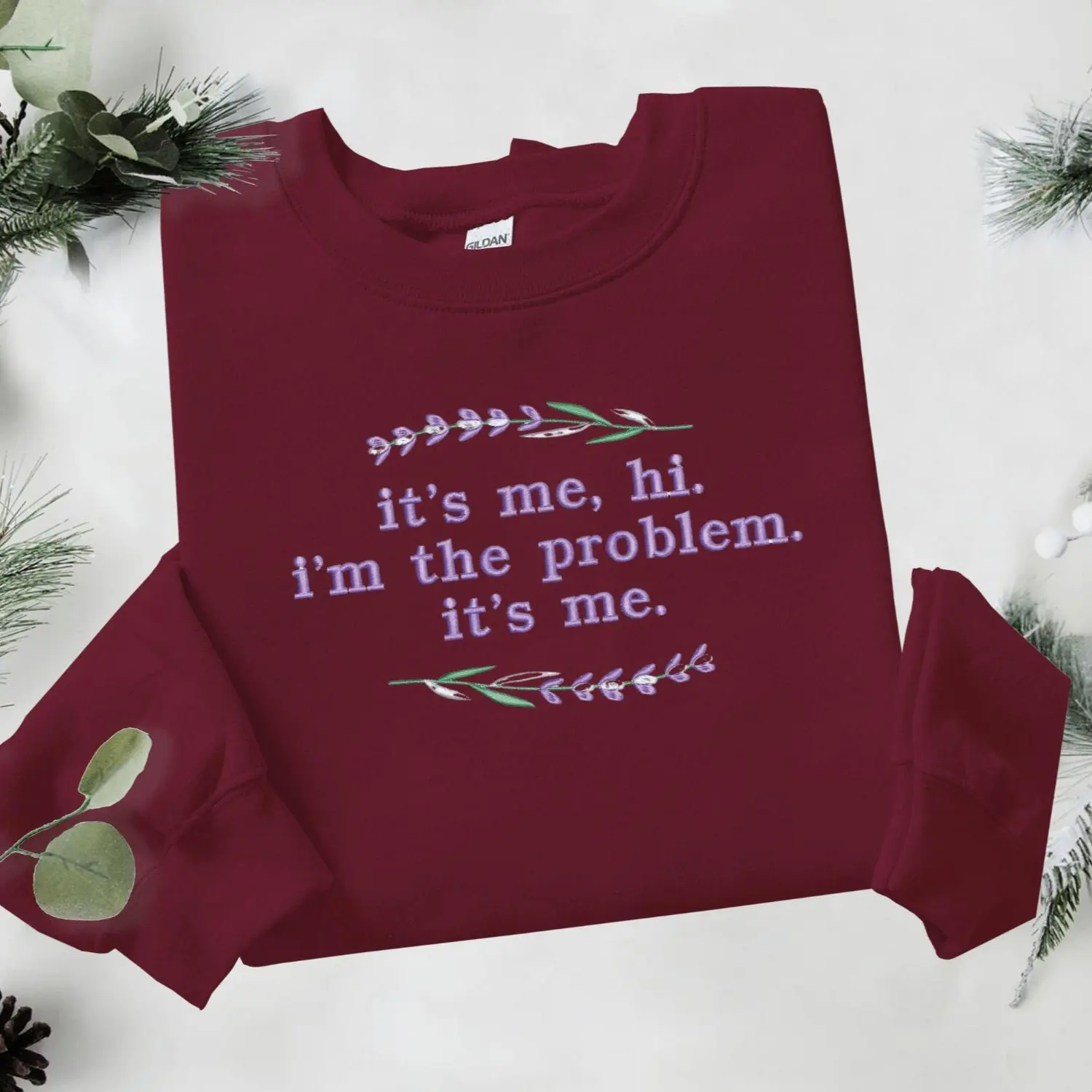 I'm the Problem Lyric Embroidered Sweatshirt or Hoodie – Viral Pop Culture Crewneck, Cozy Unisex Pullover, Trendy Embroidery Sweater, Comfortable Womenswear Crewneck Top Casual