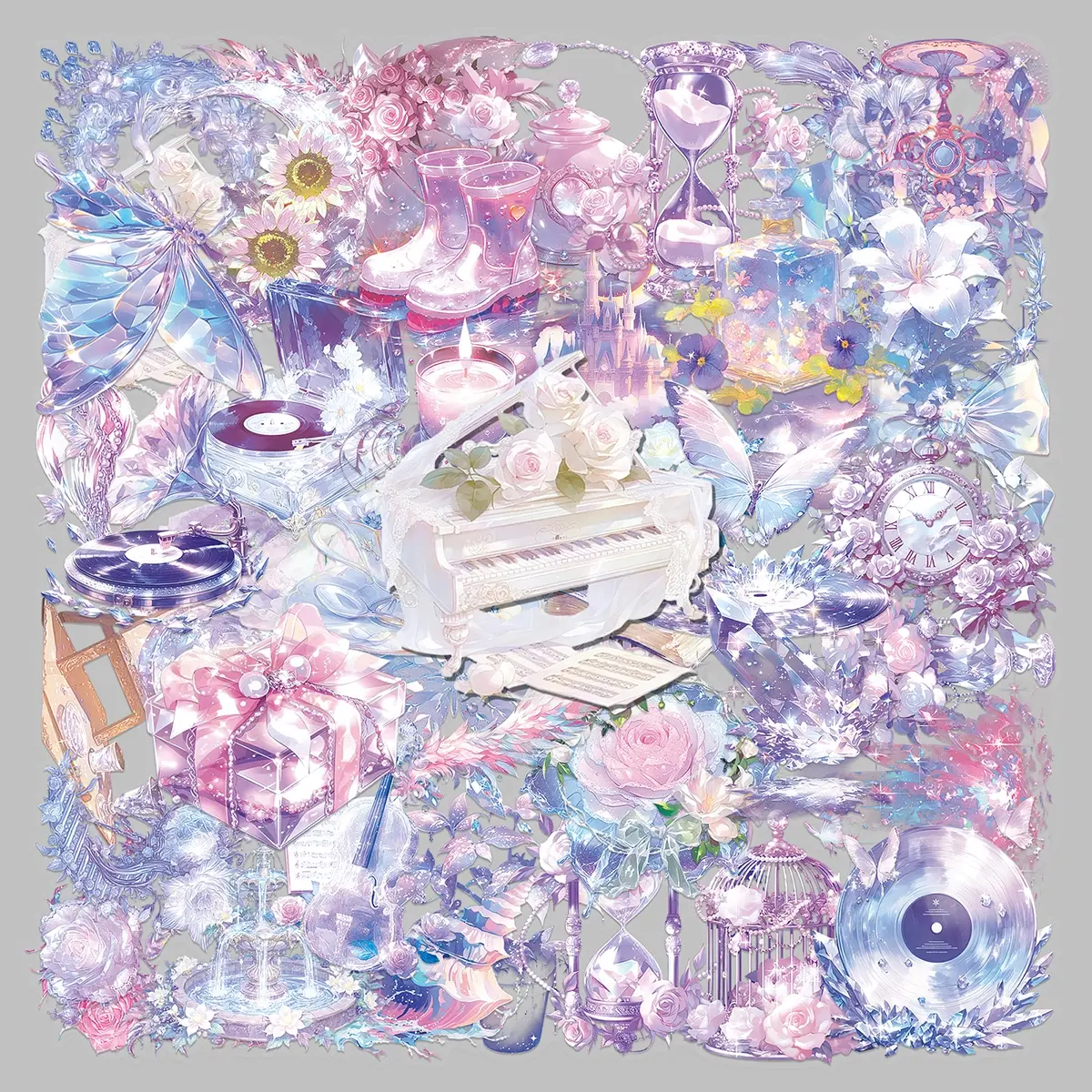 50 pcs dreamy cartoon small fresh personality trend high appearance level transparent stickers Scrapbook Accessories creative storage box tablet computer decorative stickers Sticker Packs Decoration Sticker