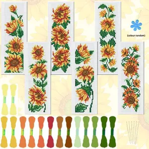 6-Piece Cross Stitch Bookmark DIY Kit, Sunflower Pattern, Includes Fabric, Thread, Tools, Instructions, Perfect Gift for Craft Lovers