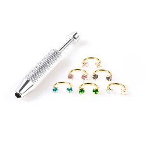 6pcs Value Pack 316L medical-grade titanium steel 18G 1.0mm Horseshoe Nose Hoop Internally Threaded Gems Nose Ring with Free Ball Holder & Guiding Needle