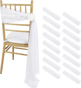 16 PCs Chiffon Chair Decoration 8Ft Tulle Aisle Chair Sashes for Wedding Party Event Banquet, White