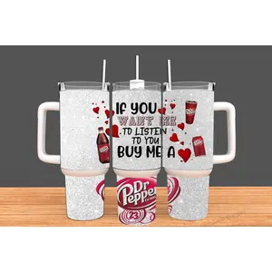 Funny Dr Pepper Lover 40oz Tumbler – Glitter Stainless Steel Cup with Handle, Cute Soda Quote Design, Perfect Gift for Coffee & Pop Fans