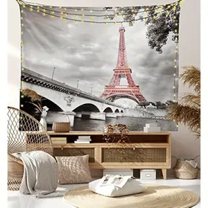 1pc Eiffel Tower & Parisian Bridge Landscape Tapestry - Vibrant Urban Wall Hanging for Living Room, Bedroom, or Dorm, Polyester Fabric,  Indoor Decor, Parisian Home Decor