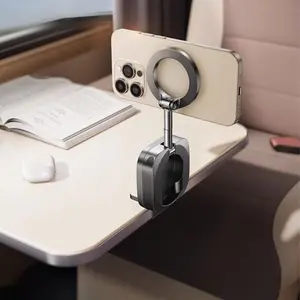 Portable Rotating Desktop Travel Clip-On Foldable Single-Hand Operation Mini Phone Stand, Magnetic Smartphone Holder, High-Strength Magnet, Suitable for Various Desk Scenarios