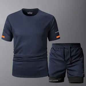 New European code quick-drying sports men's suit Summer new short-sleeved short T sports suit Running fitness quick-drying short-sleeved shorts two-piece suit