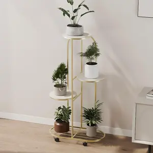 【GARVEE】Metal flower rack, 5 levels, plant rack, multi-layer flower stand, plant stand, flower bench, flower ladder, plant ladder, standing rack for indoor and outdoor use, gold, 104 cm
