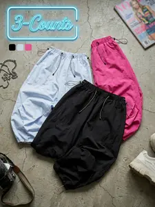 A1 Women's Y2K Baggy Parachute Pants Lightweight Quick-Dry Breathable Woven Cargo Joggers High Waisted Elastic Drawstring Wide Leg Streetwear Athleisure Casual Trousers Adjustable Ankle Cuffs