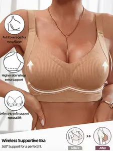 Women's Plus Size Full Coverage Wireless Elegant Bra - High Side Wings Support, 360° Lift Seamless Comfort Fit Bra for Everyday Wear