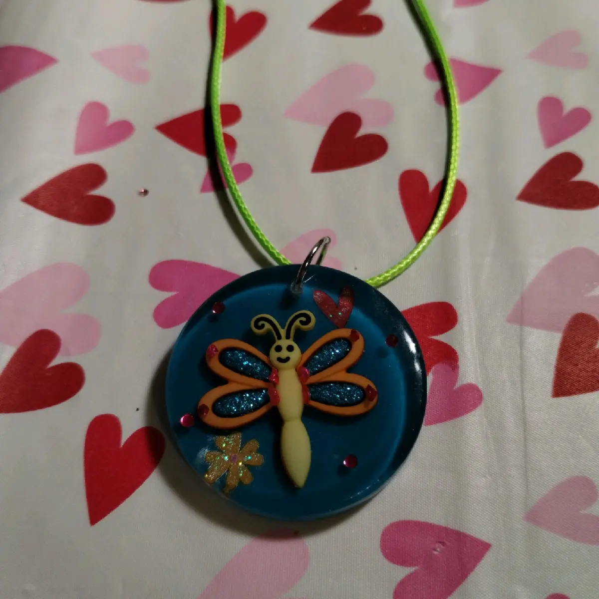 resin dragonfly necklace yellow and orange