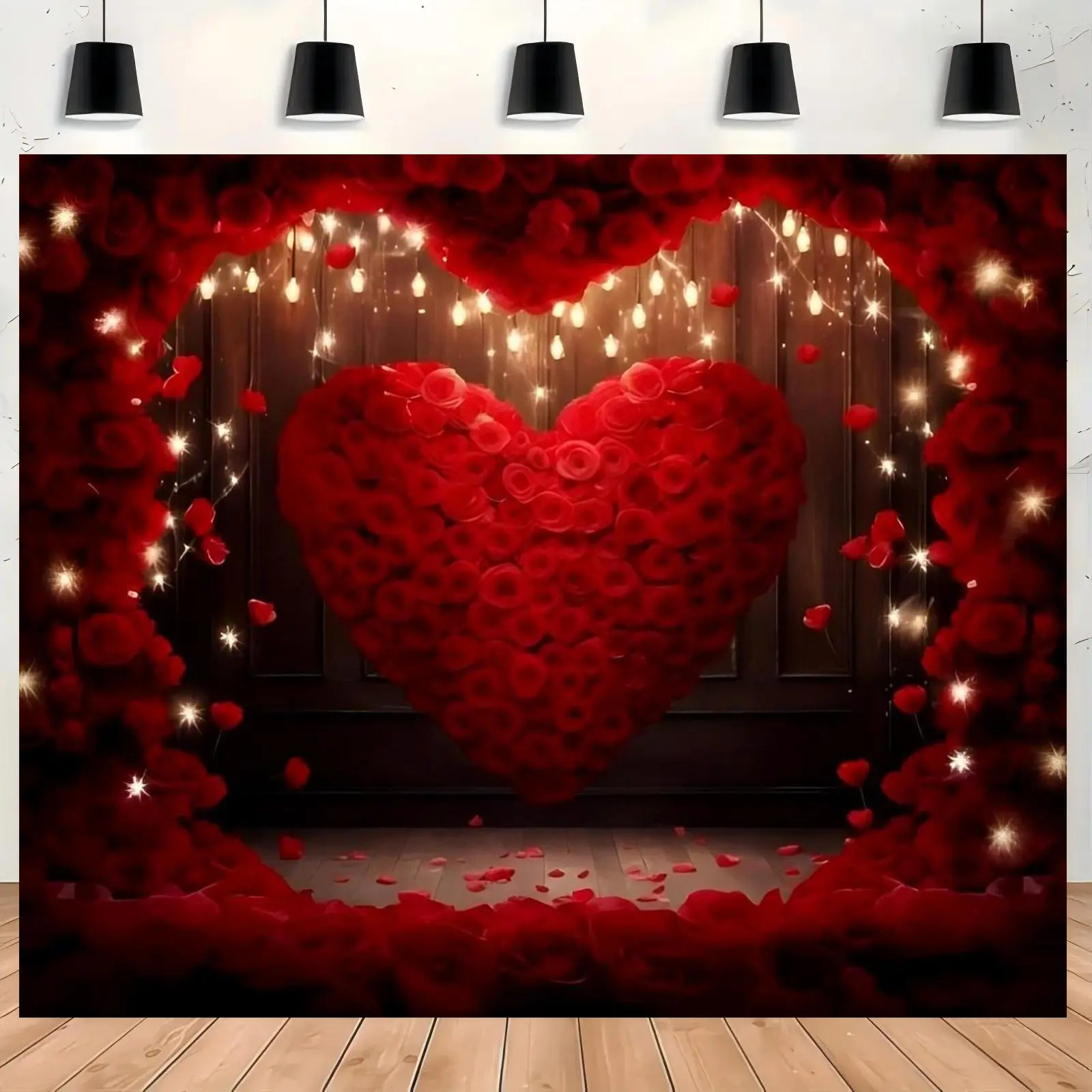 Romantic Rose Heart Pattern Wedding Decoration Banner, Wedding Party Backdrop, 1 Count Romantic Polyester Material Backdrop, Photo and Photography Props Background Cloth, Ornaments