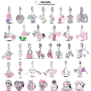 Pink Series Charms Gift 925 Silver Aircraft Tree of Life Color Palette Beads Fits Original Murano Bracelets Mother's Day Jewelry