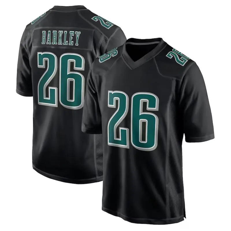 Full Print Logo Men's Barkley #26 Black Jersey Shirt, America Football Jersey, Sport Clothing, Football Uniform, Jersey For Football Fans