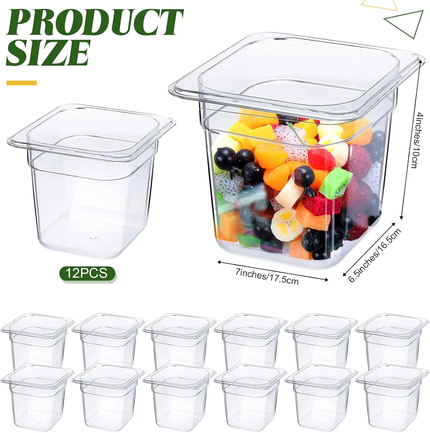 12 Pack - 4 inch 1/6 Size Stackable Polycarbonate Food Containers Restaurant Commercial Hotel Pan for Fruits Vegetables
