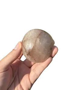 Large Natural Hematoid Quartz Palm Stone - Flame-Incl, Exact Piece, Natural Crystal Decoration, Jewelry Accessory