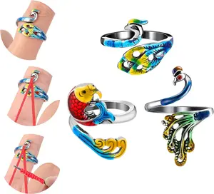 3Pcs Crochet Ring, Adjustable Knitting Loop Crochet Ring for Finger Yarn Peacock/Snake-Shaped Metal Open Yarn Guide Finger Holders Knitting Thimbles Accessories Crafts