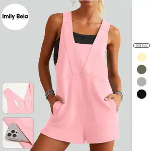 Fessceruna Womens Summer Casual Romper Sleeveless Athletic Trendy Short Jumpsuit Workout Loose Fit Outfits