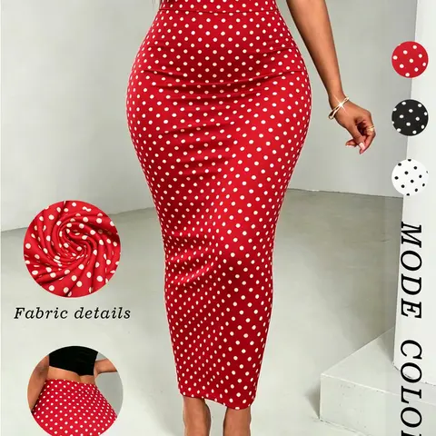 Vintage Polka Dot High Waist Bodycon Skirt, Chic Slimming One-Piece Dress, French Vintage Style, Perfect for Daily Wear, Dates, Streetwear
